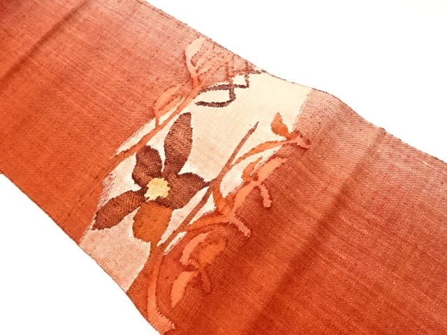 リサイクル　手織り真綿紬草花模様織出し名古屋帯